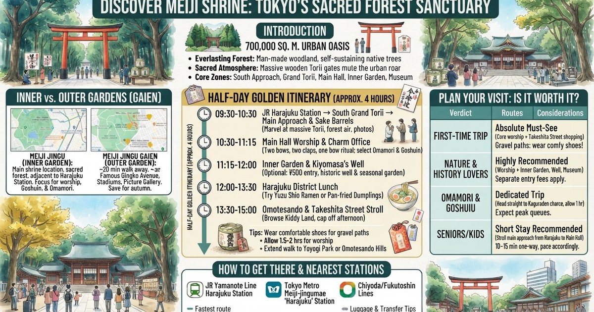 Meiji Shrine Guide 2026: Hours, Access, Omamori & Top Stays
