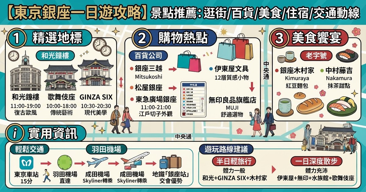 【2026銀座一日遊攻略】銀座景點推薦:10大銀座逛街/百貨公司/美食/住宿/交通動線
