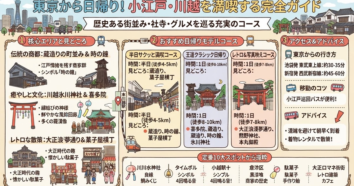 【2026最新】川越観光スポットおすすめ10選！東京発の日帰りモデルコースと百年のうなぎ・さつまいもグルメ