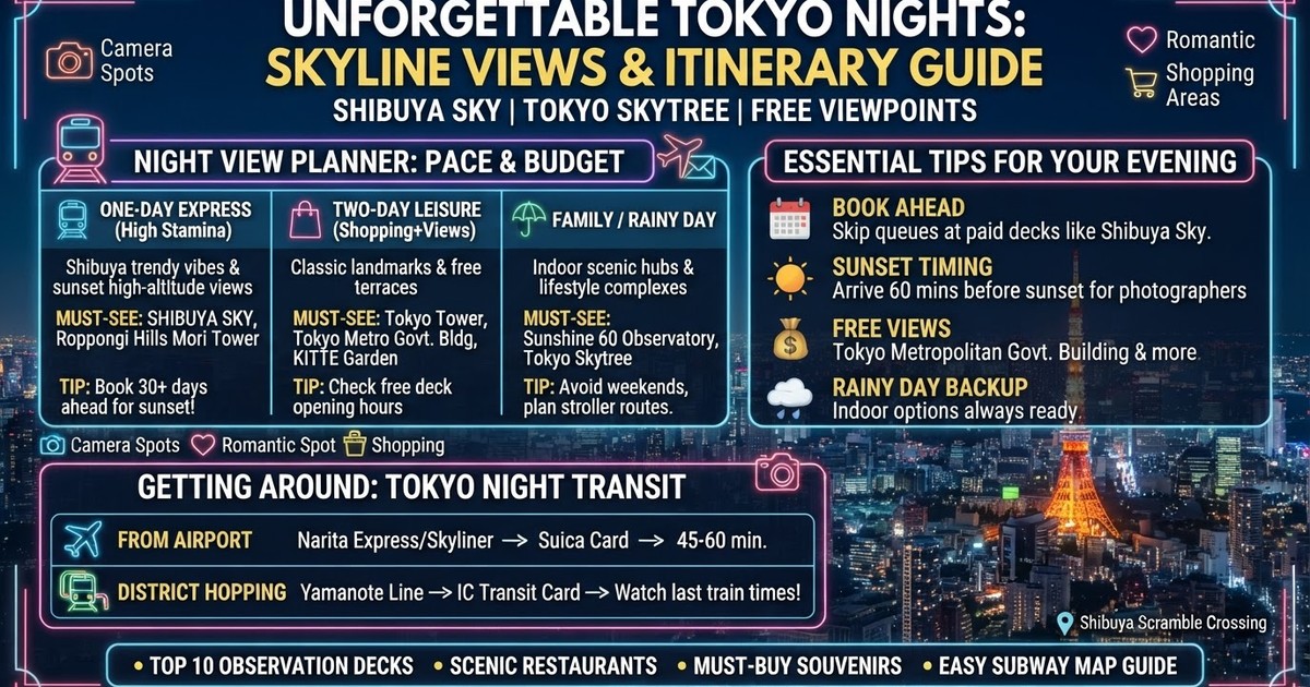 Tokyo at Night 2026 Itinerary: Shibuya Sky at Night, Tokyo Skytree Observation Deck & Free Views
