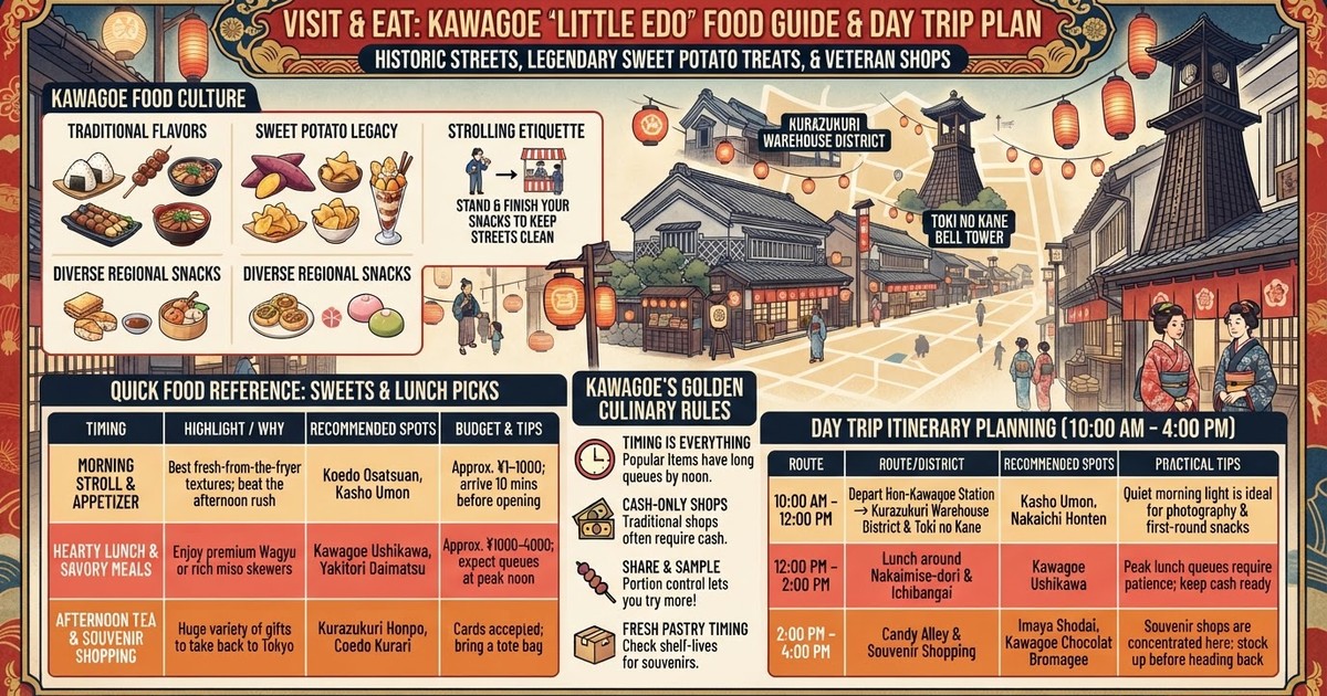 Kawagoe Food Guide 2026: 10 Best Street Eats, Sweets & Historic Town Delights