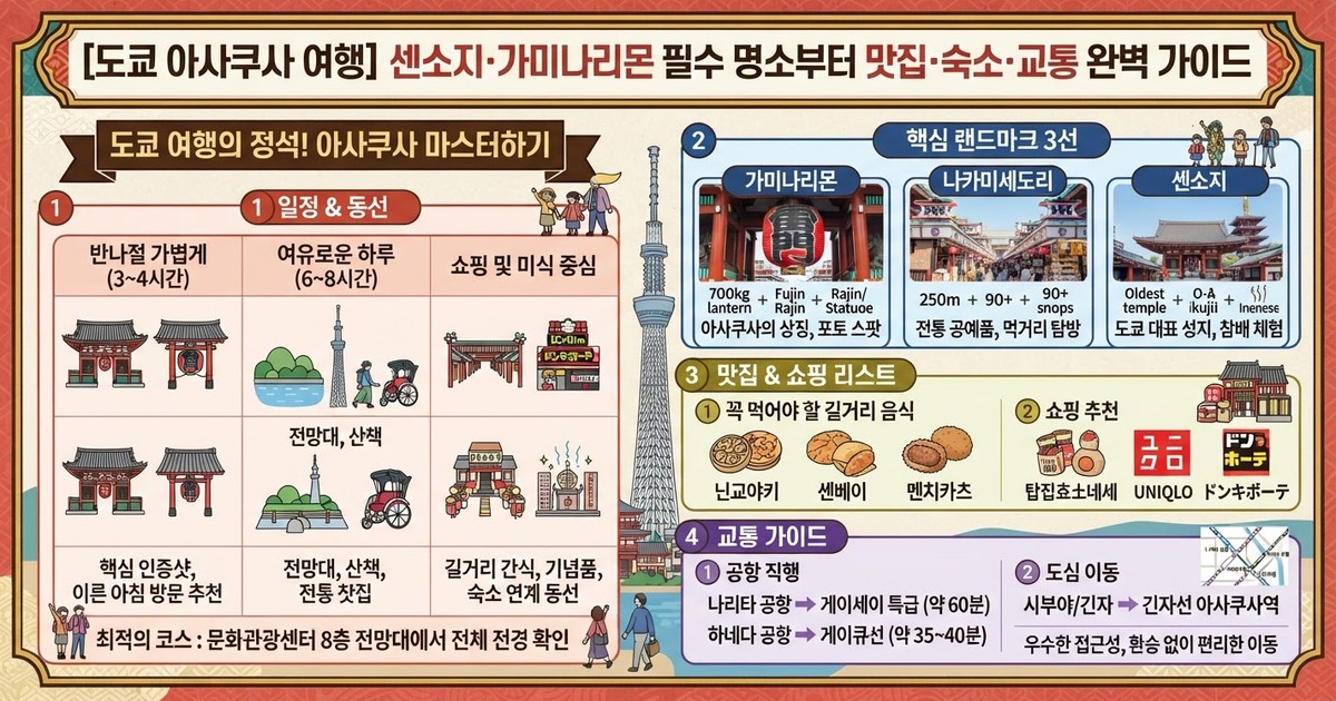 [2026 도쿄 아사쿠사 여행] 센소지·가미나리몬 필수 명소부터 맛집·숙소·교통 완벽 가이드