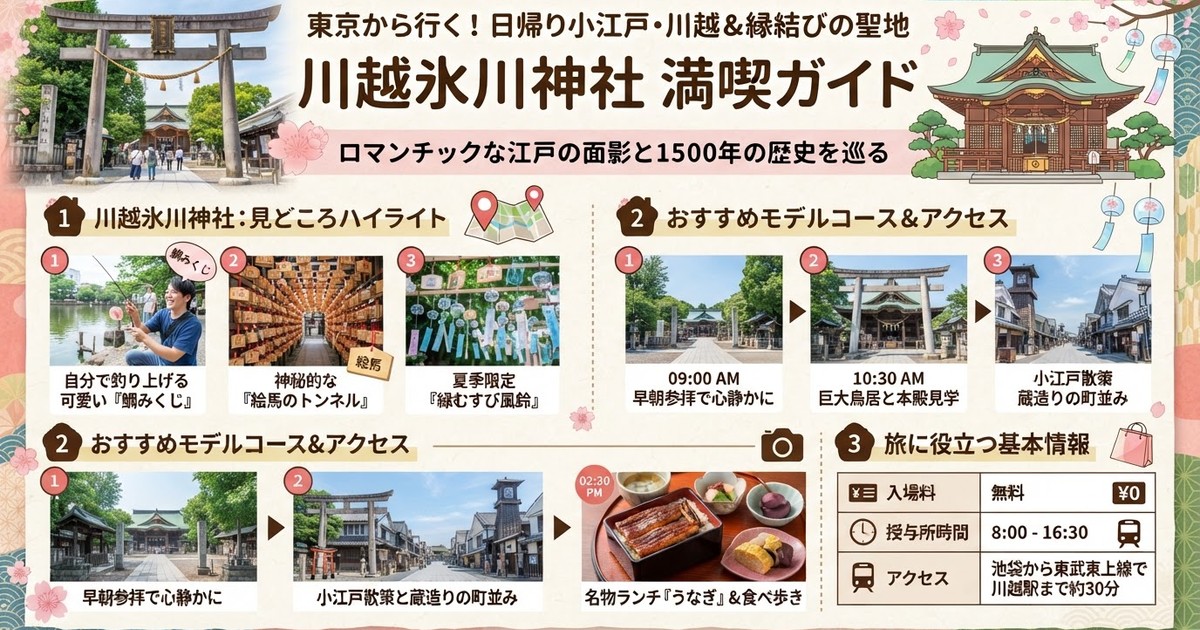 【2026最新】川越氷川神社参拝ガイド!名物鯛みくじ・絵馬トンネル・アクセス・周辺観光スポット完全網羅